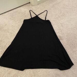 Small Black Ribbed Twist Strap Dress